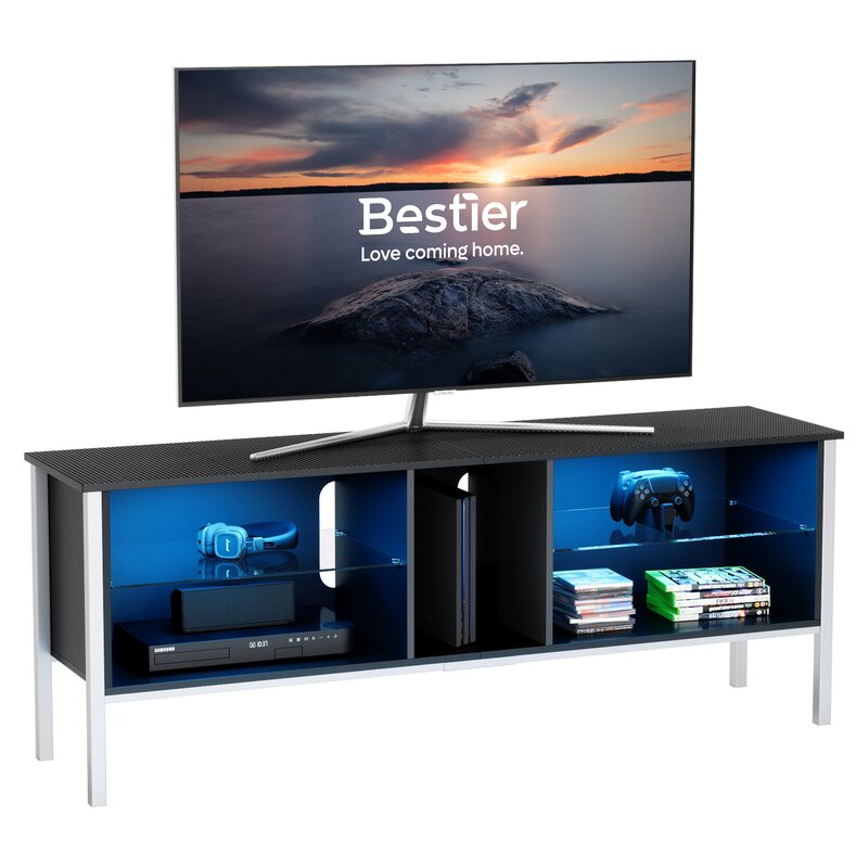 TV Stand for TVs up to 75" Marble Black Tv Console High Glass Television