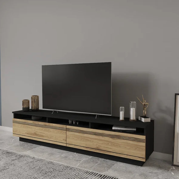 Black Solid Wood TV Stand for TVs up to 78" with Plenty Storage Space