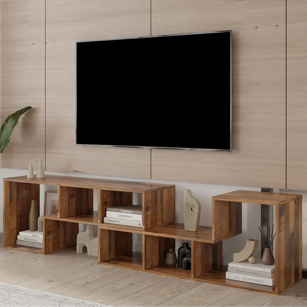 Rustic Brown TV Stand for TVs up to 78" Double L-Shaped Stand