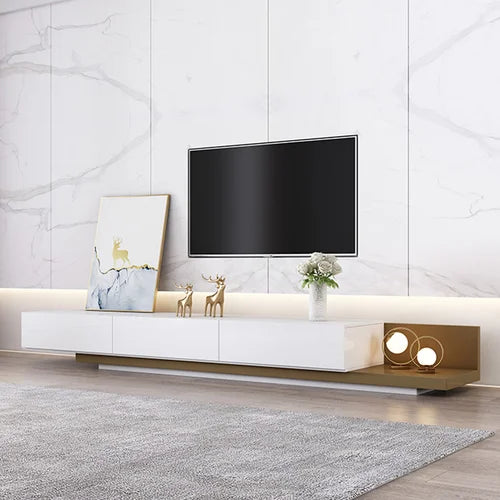 Walnut Veneer TV Stand for TVs up to 88" Ultra Large Drawers Design