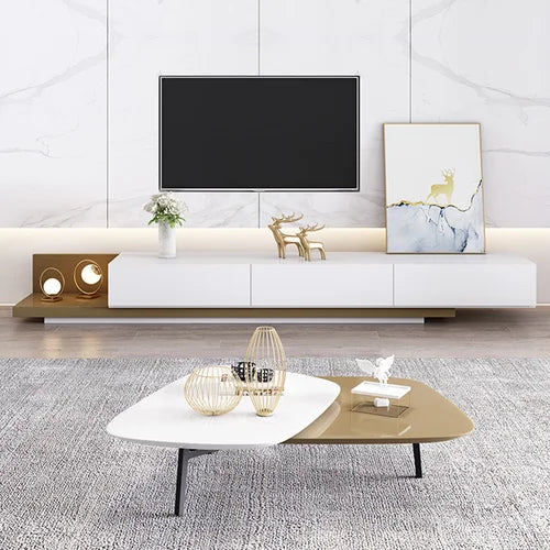 Walnut Veneer TV Stand for TVs up to 88" Ultra Large Drawers Design