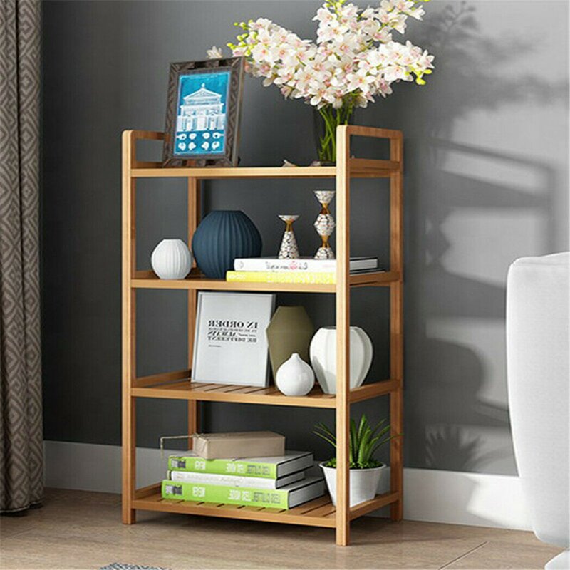 Tall 4 Tier Bamboo Wood Storage Rack Kitchen Shelving Unit strong Stability