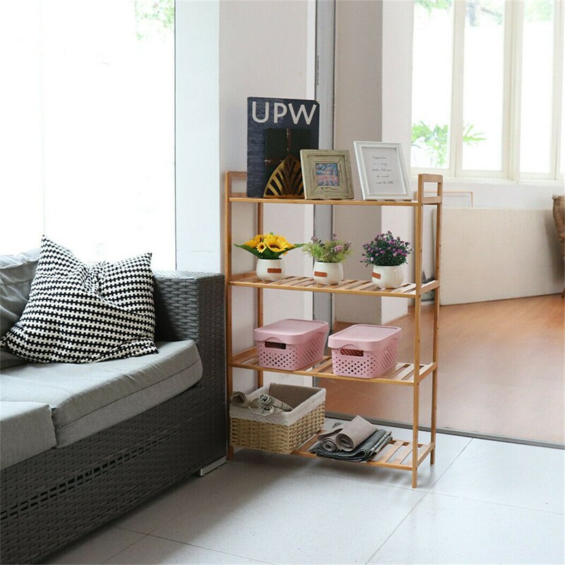 Tall 4 Tier Bamboo Wood Storage Rack Kitchen Shelving Unit strong Stability