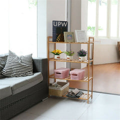 Tall 4 Tier Bamboo Wood Storage Rack Kitchen Shelving Unit strong Stability
