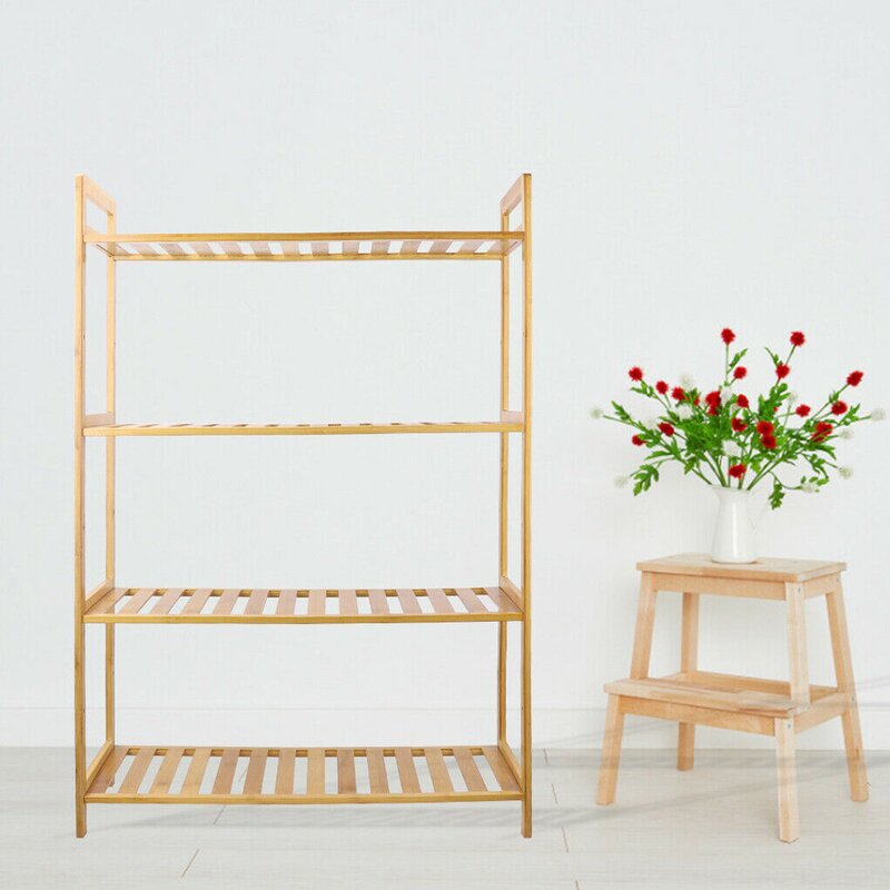 Tall 4 Tier Bamboo Wood Storage Rack Kitchen Shelving Unit strong Stability