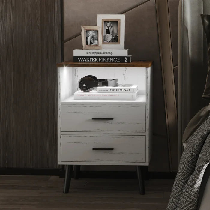 White Targo 25.5'' Tall 2 - Drawer LED Lights Nightstand