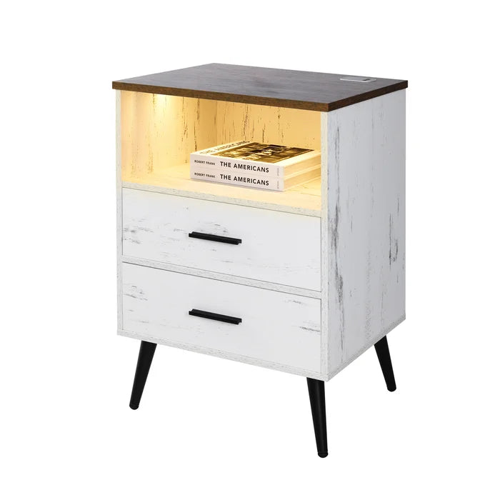 White Targo 25.5'' Tall 2 - Drawer LED Lights Nightstand