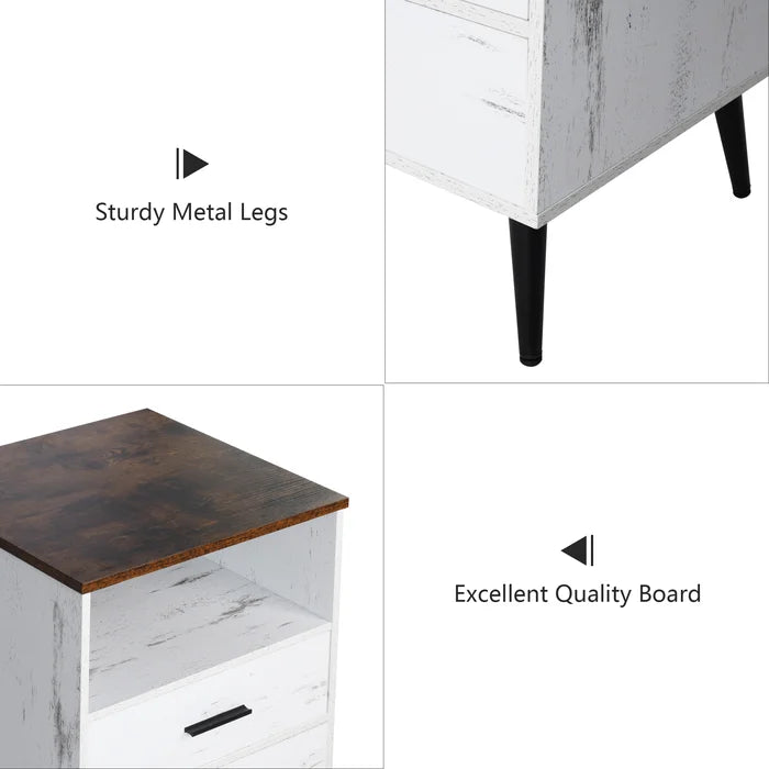 White Targo 25.5'' Tall 2 - Drawer LED Lights Nightstand