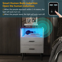 White Targo 25.5'' Tall 2 - Drawer LED Lights Nightstand
