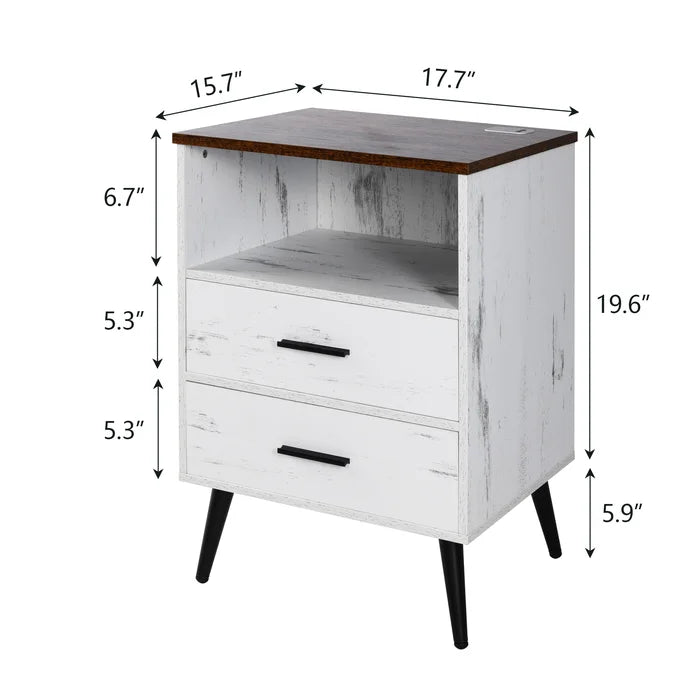 White Targo 25.5'' Tall 2 - Drawer LED Lights Nightstand