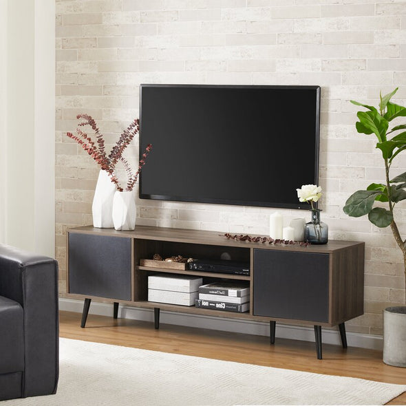 TV Stand for TVs up to 65" with Shelves and Doors, Living Room Storage Entertainment Center