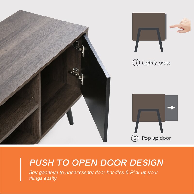 TV Stand for TVs up to 65" with Shelves and Doors, Living Room Storage Entertainment Center