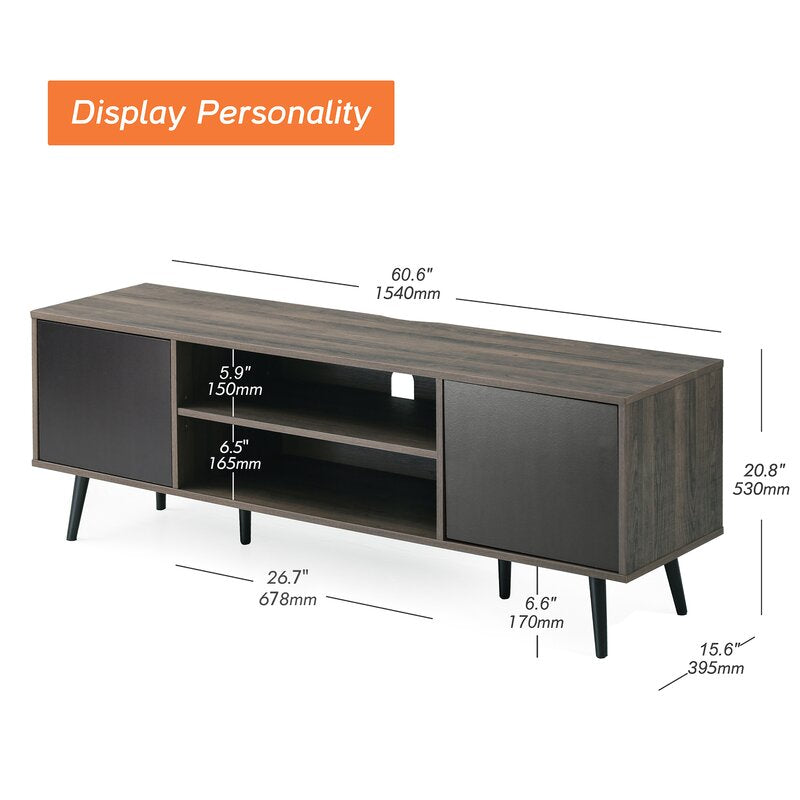 TV Stand for TVs up to 65" with Shelves and Doors, Living Room Storage Entertainment Center