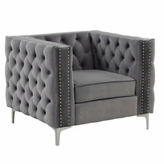 1 - Wide Tufted Velvet Armchair 38.5'' Modern transitional design
