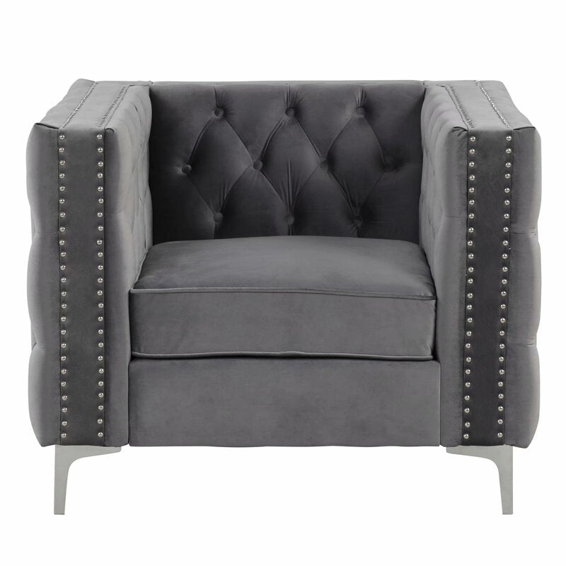 1 - Wide Tufted Velvet Armchair 38.5'' Modern transitional design