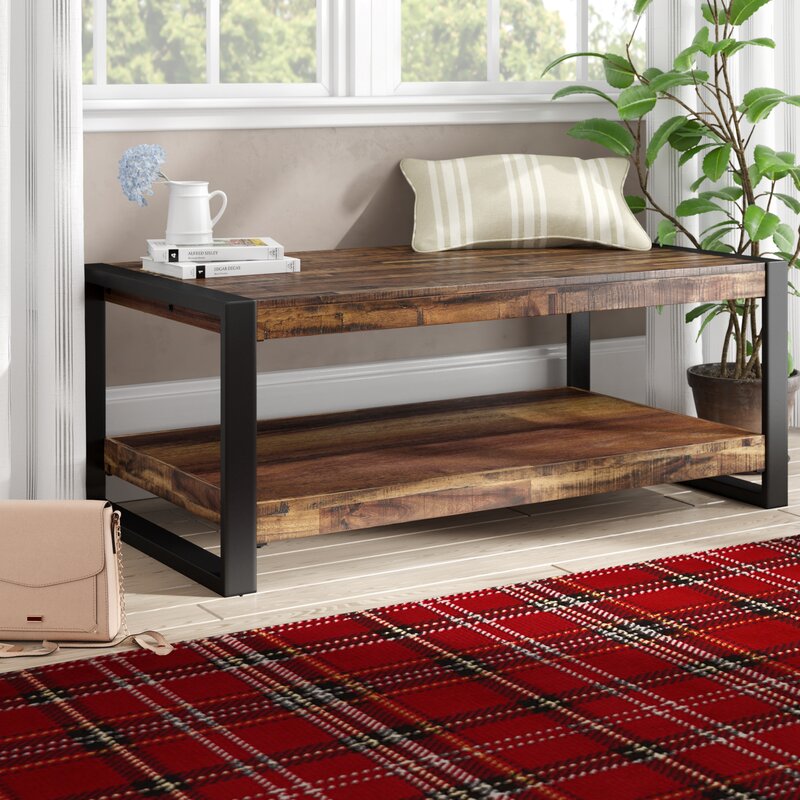 Telfair Sled Coffee Table with Storage Contemporary Style and Rustic