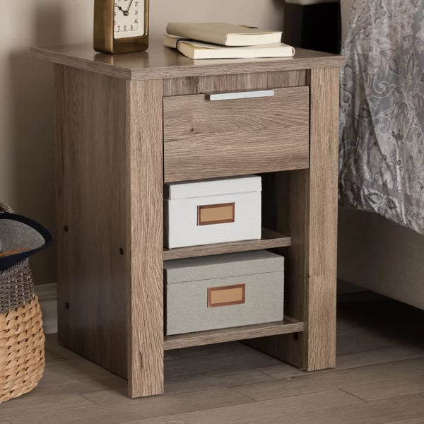 Tellier 21.65'' Tall 1 - Drawer Nightstand in Oak Brown Modern and Contemporary Design