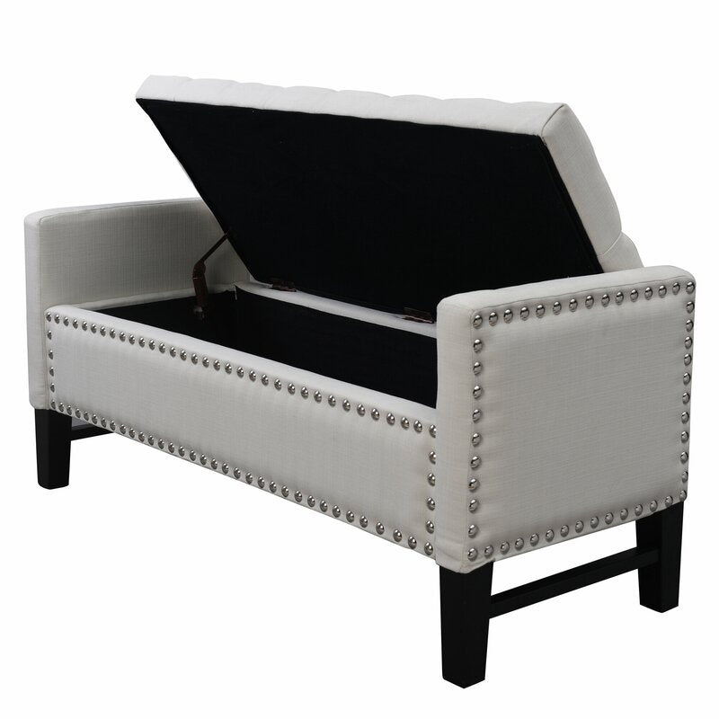 Cream White Tess Upholstered Flip Top Storage Bench
