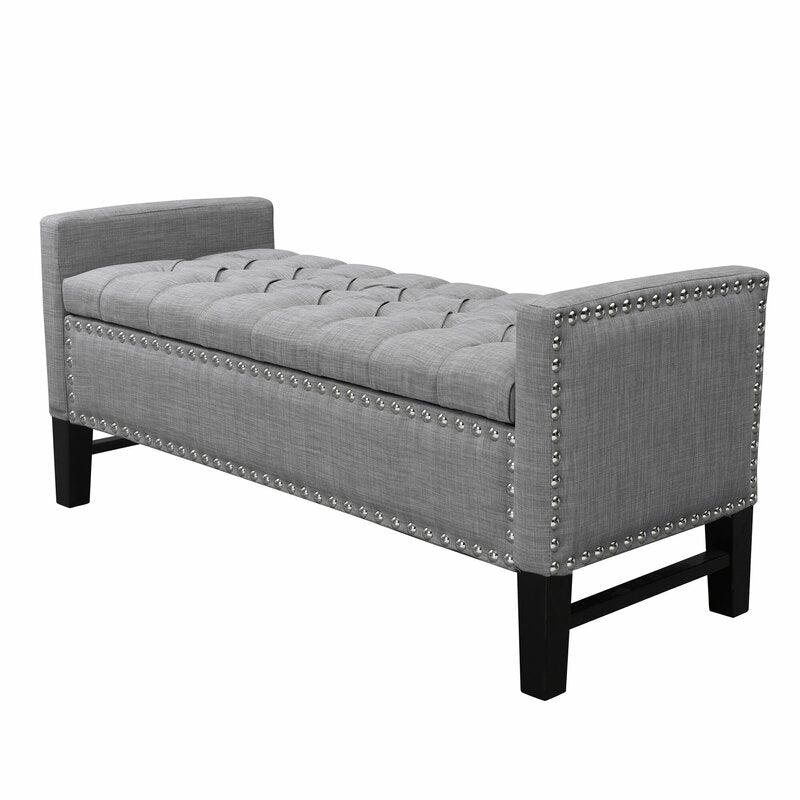 Light Gray Tess Upholstered Flip Top Linen Storage Bench