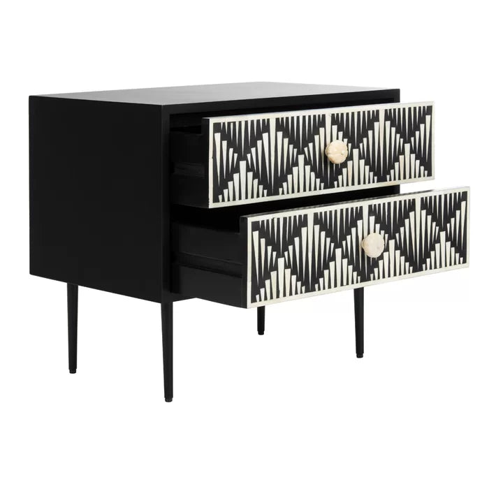 Tessie 20.86'' Tall 2 - Drawer Nightstand in Black Perfect for Bedside