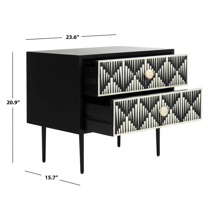 Tessie 20.86'' Tall 2 - Drawer Nightstand in Black Perfect for Bedside