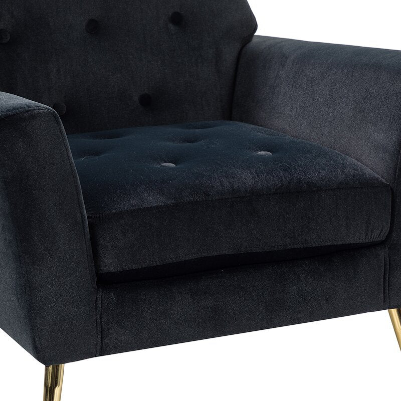 30.5'' Wide Tufted Velvet Armchair Geometric Silhouette Button Tufted Back Square Arms