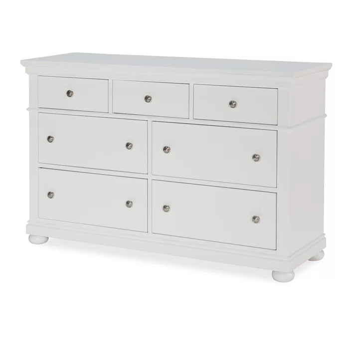 Natural White Theodis 7 Drawer 54'' W Solid Wood Double Dresser with Mirror