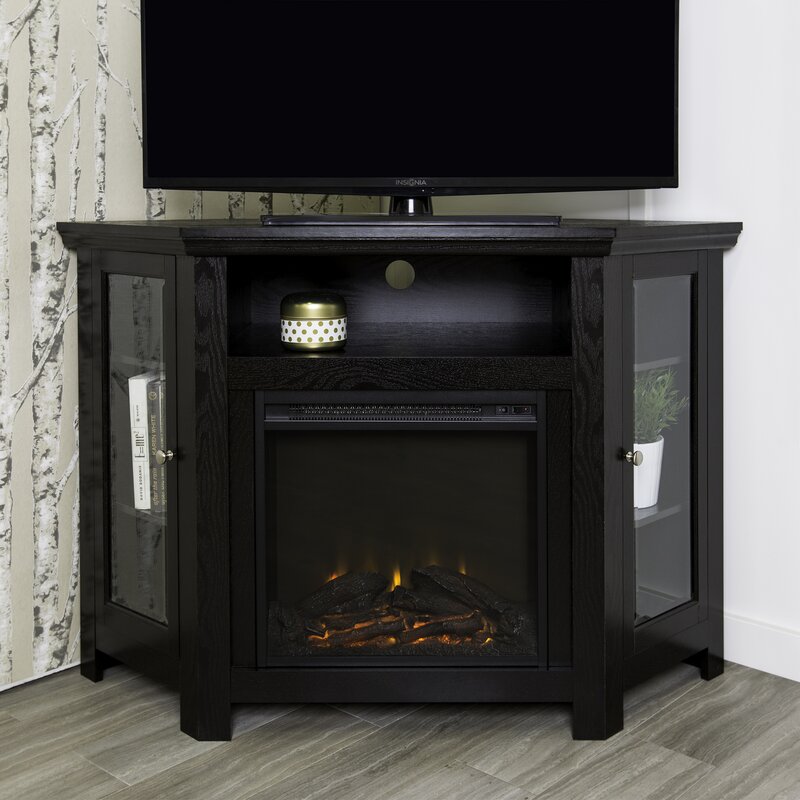 Black Tieton TV Stand for TVs up to 50" with Fireplace Included