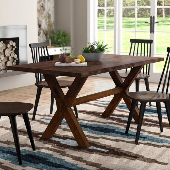 Tiggs 61'' Solid Wood Trestle Dining Table Indoor Aesthetic Design