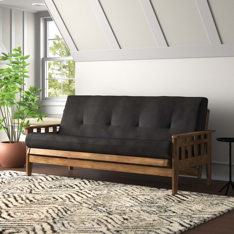 Black Tisa Full 81'' Wide Loose Back Futon And Mattress Classic Hardwood Frame