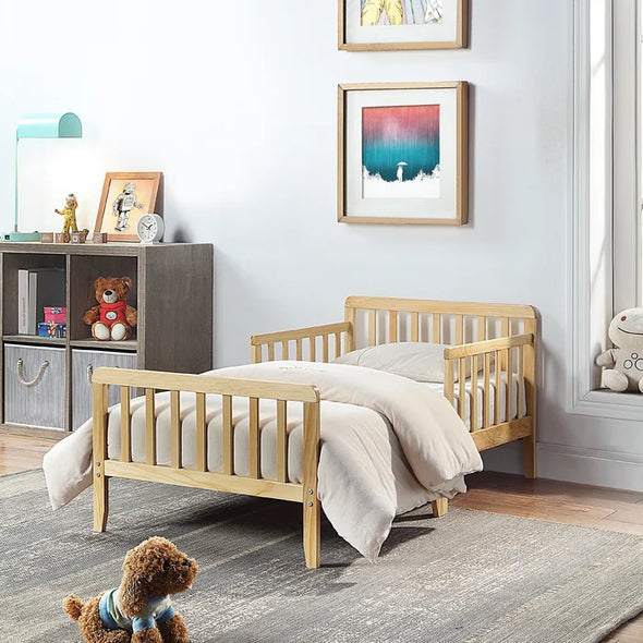 Standard Bed Toddler Solid Wood Platform Bed Double Safety Rails Perfect for Bedroom
