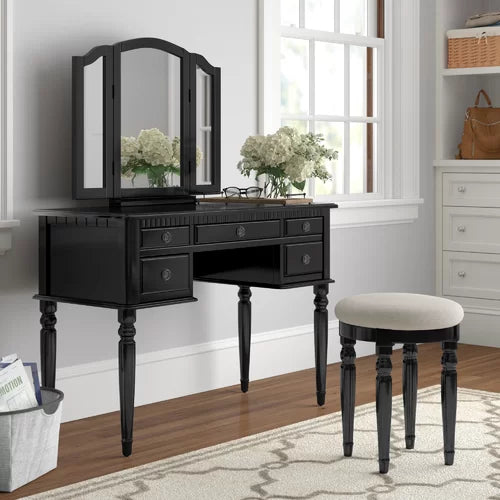 Black Torrance 43'' Wide Vanity Set with Stool and Mirror