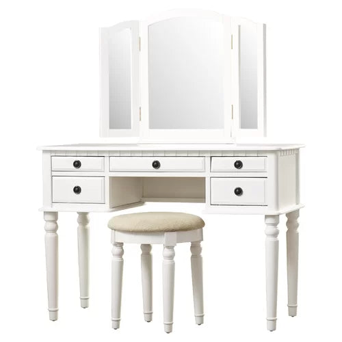 Bright White Torrance 43'' Wide Vanity Set with Stool and Mirror