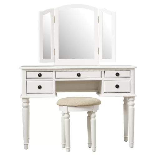 Bright White Torrance 43'' Wide Vanity Set with Stool and Mirror
