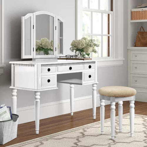 Bright White Torrance 43'' Wide Vanity Set with Stool and Mirror