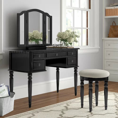 Black Torrance 43'' Wide Vanity Set with Stool and Mirror