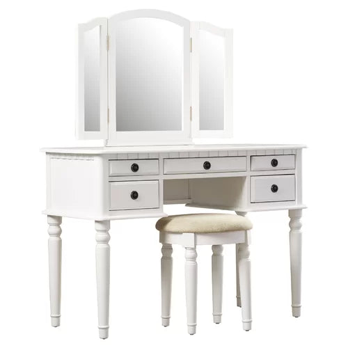 Bright White Torrance 43'' Wide Vanity Set with Stool and Mirror