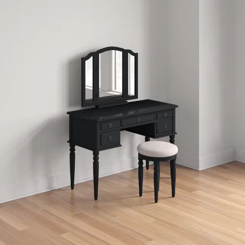 Black Torrance 43 Wide Vanity Set with Stool and Mirror