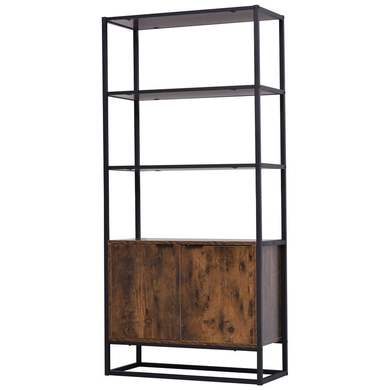 64'' H x 30'' W Standard Bookcase 3 Open Shelves and 1 Double Door Cupboard Plenty of Room for you to Display Plants, Photos Albums, Books, Ornament