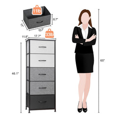 Towns 5 Drawer 17.7'' W Lingerie Chest Gray Black Organize Clothing and Accessories