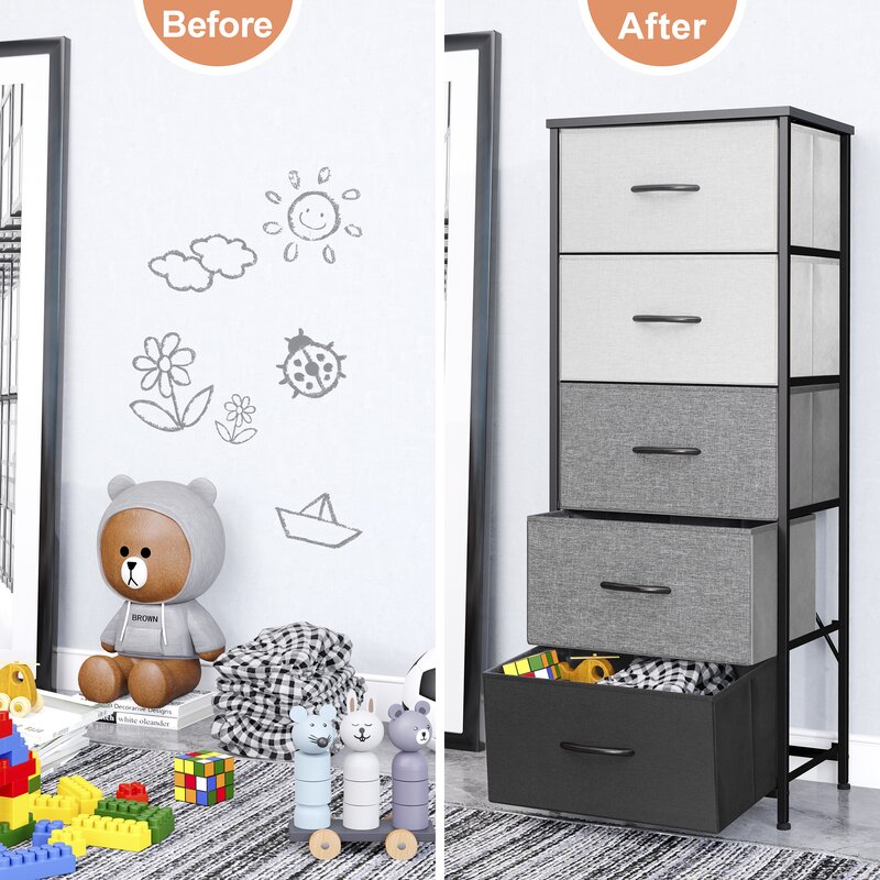 Towns 5 Drawer 17.7'' W Lingerie Chest Gray Black Organize Clothing and Accessories