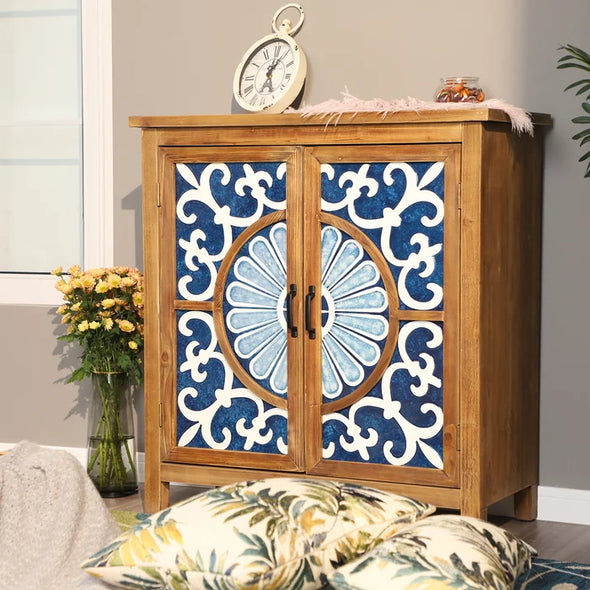 Traee 35.4'' Tall 2 - Door Accent Cabinet Durability and Stability Flower Porcelain Pattern
