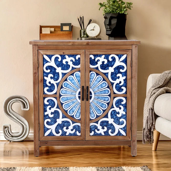 Traee 35.4'' Tall 2 - Door Accent Cabinet Durability and Stability Flower Porcelain Pattern
