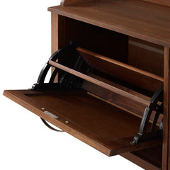 Walnut Tray Top Grooved Drop Down 10 Pair Shoe Storage Cabinet