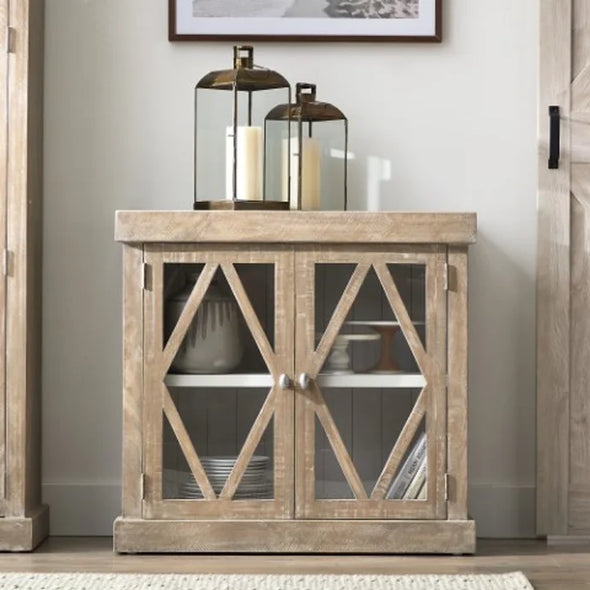 White-Washed Trevion 31'' Tall Solid Wood 2 - Door Accent Cabinet