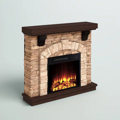 Tan Troy 45.25'' W Electric Fireplace Adjustable Thermostat Perfect for Living Room