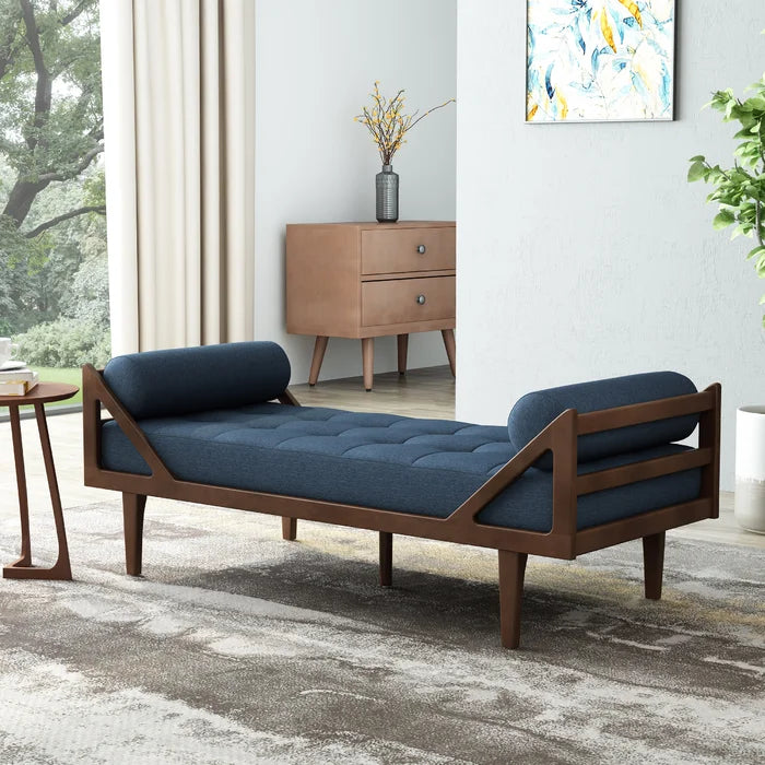 Navy Blue Polyester Blend Tufted Armless Chaise Lounge