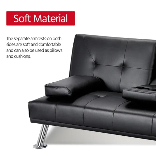 Twin 66'' Wide Faux Leather Cushion Back Convertible Sofa with Storage