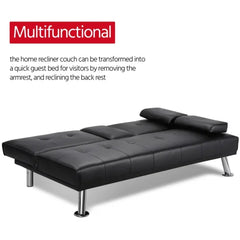 Twin 66'' Wide Faux Leather Cushion Back Convertible Sofa with Storage