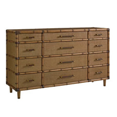 Twin Palms 12 Drawer 68'' W Solid Wood Dresser Framed in Leather Wrapped Namboo